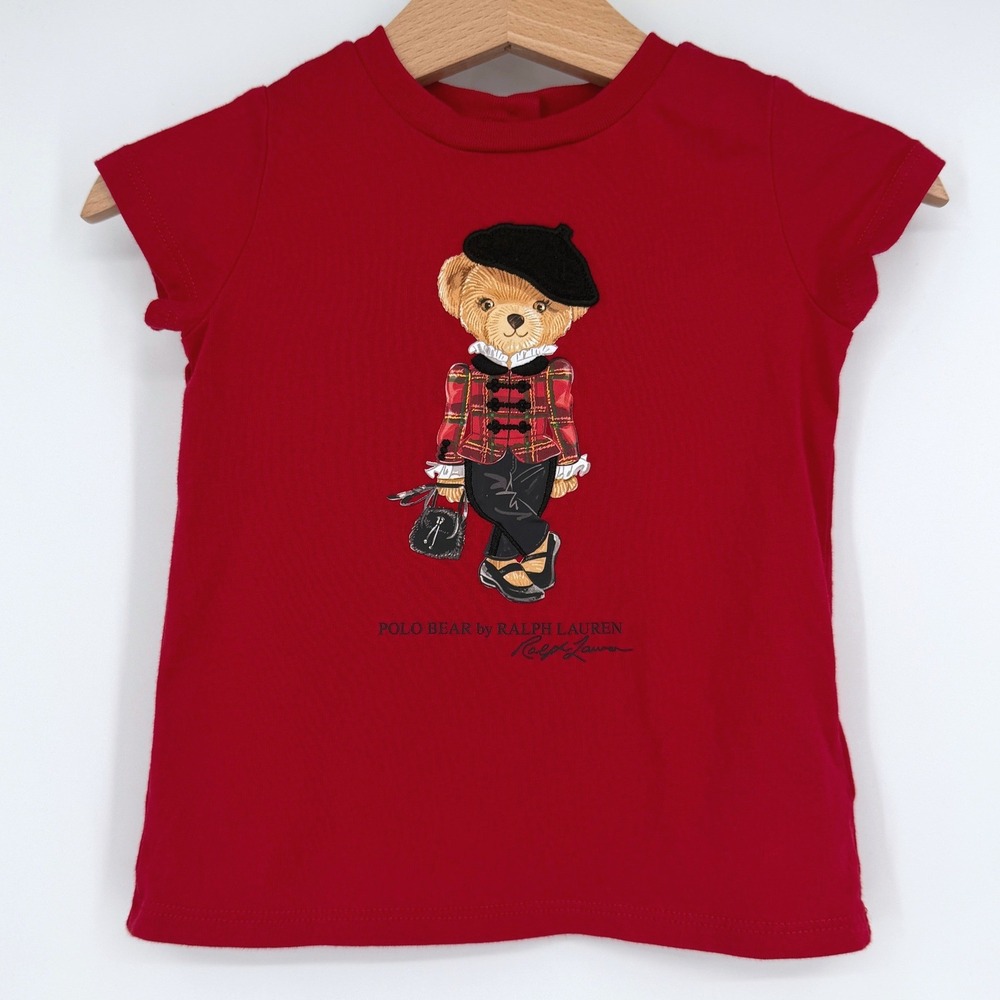 Ralph Lauren Girl's Redโ Polo Bear Short Sleeve Shirt Top Sz 12 Months Baby